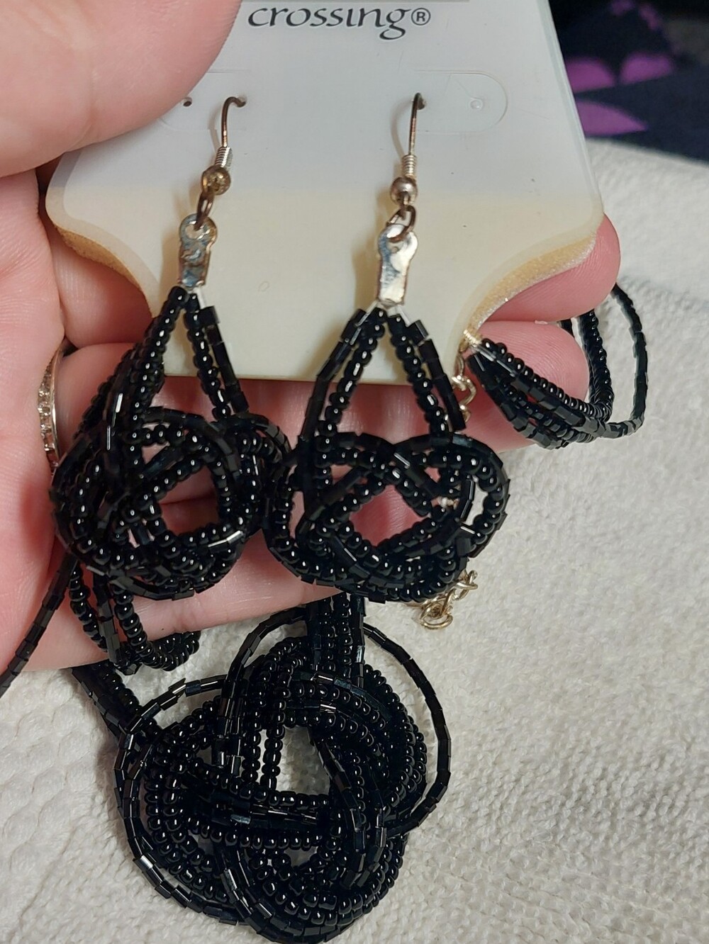 Black Beaded Knot Drop Earrings - Women Jewelry